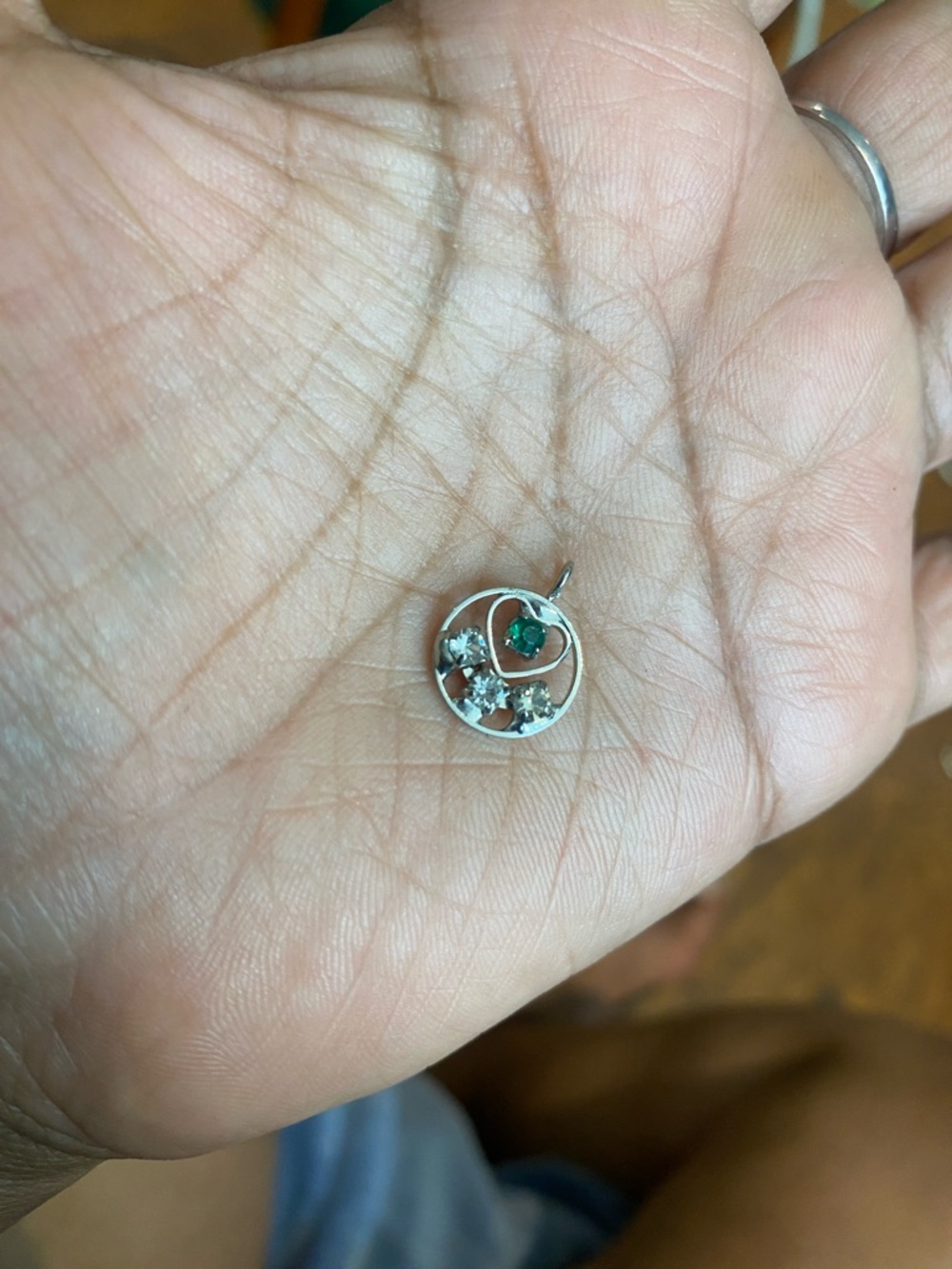 Silver Circle Pendant with Green and Clear Stones - Women Jewelry